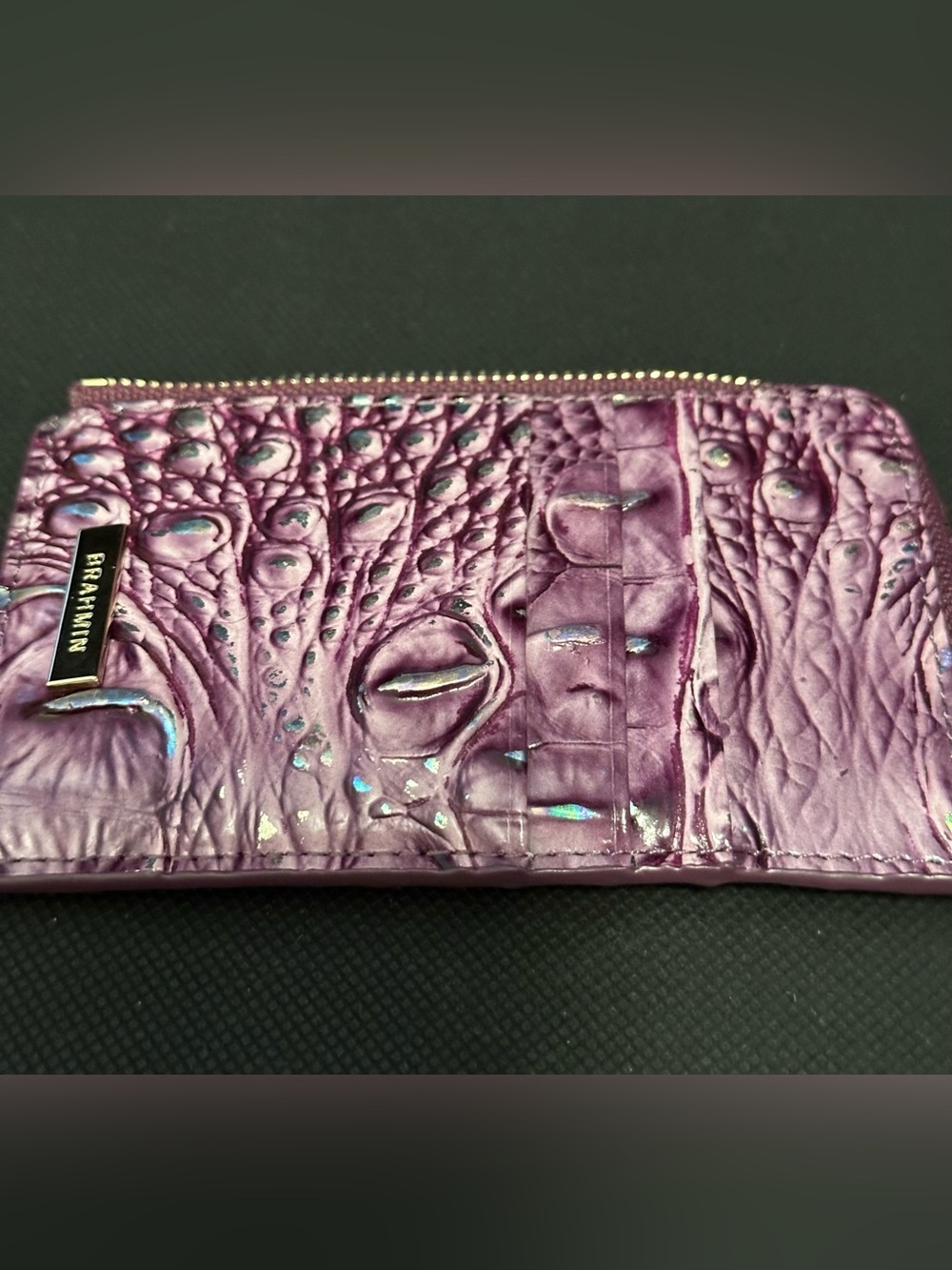 Brahmin Purple Passion Lennon Croc-Embossed Zip Wallet EUC